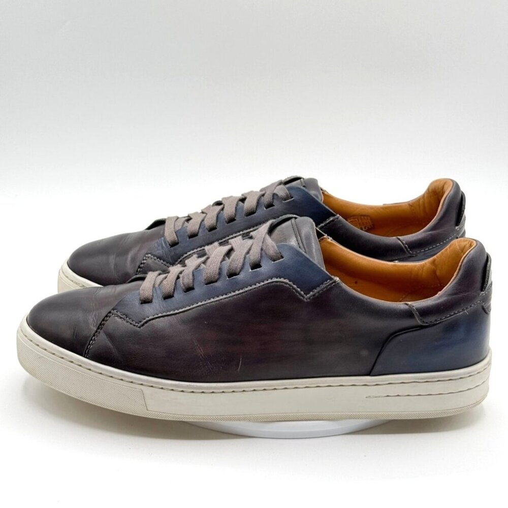 MAGNANNI Costa Lo Distressed Leather Sneaker Size 9 Mens Navy/Brown
